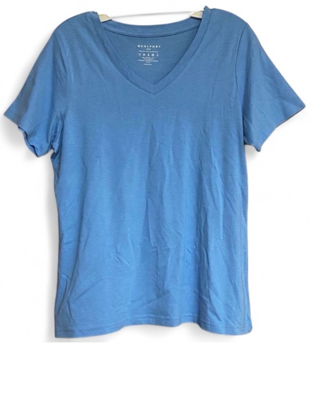 Qualfort Blue Bamboo V-Neck Top Women’s Medium Soft Stretch Tee